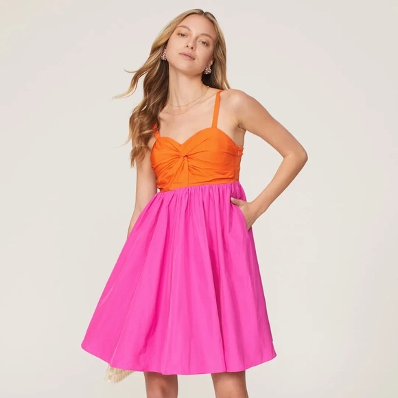 Kate Spade  Twist Bodice Pink/Orange Dress Size 8 - Picture 1 of 11